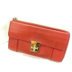 Chloe Wallet Purse Long Wallet Red Gold Woman Authentic Used